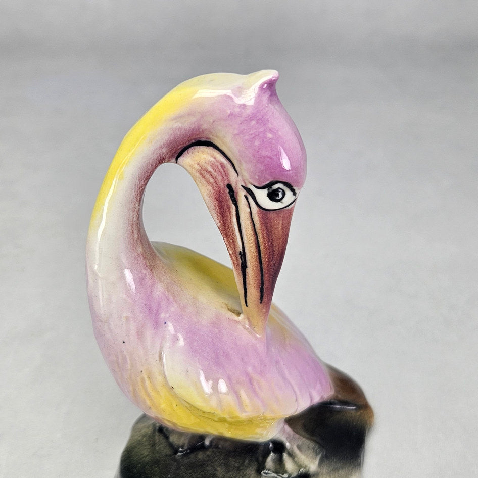Lucia Ware pink and yellow ceramic pelican figurine model 6012