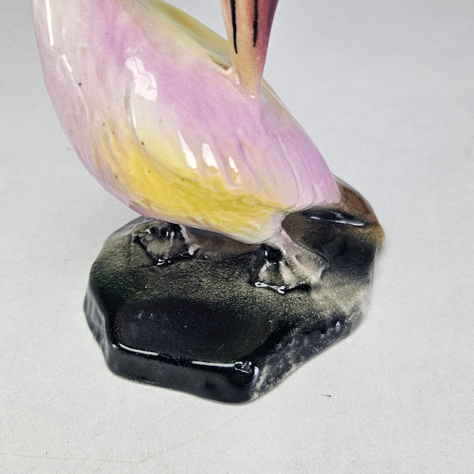 Lucia Ware pink and yellow ceramic pelican figurine model 6012