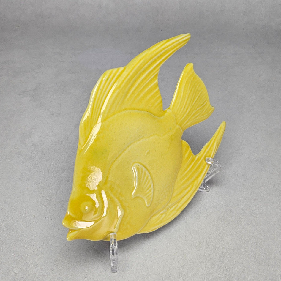 Lucia Ware yellow ceramic angelfish plaque with elongated fins 1806