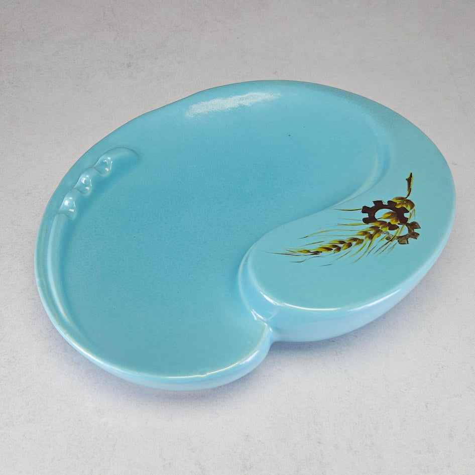 MCM Light Blue Hand-Painted Wheat Motif Decorative Bowl by Benoni East Potteries