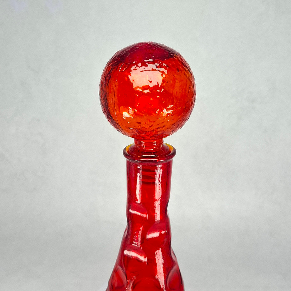 MCM Red Thumbprint Textured Glass Decanter Bottle with Stopper