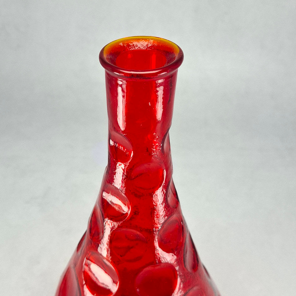 MCM Red Thumbprint Textured Glass Decanter Bottle with Stopper