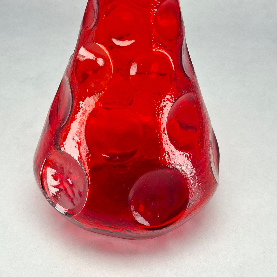 MCM Red Thumbprint Textured Glass Decanter Bottle with Stopper