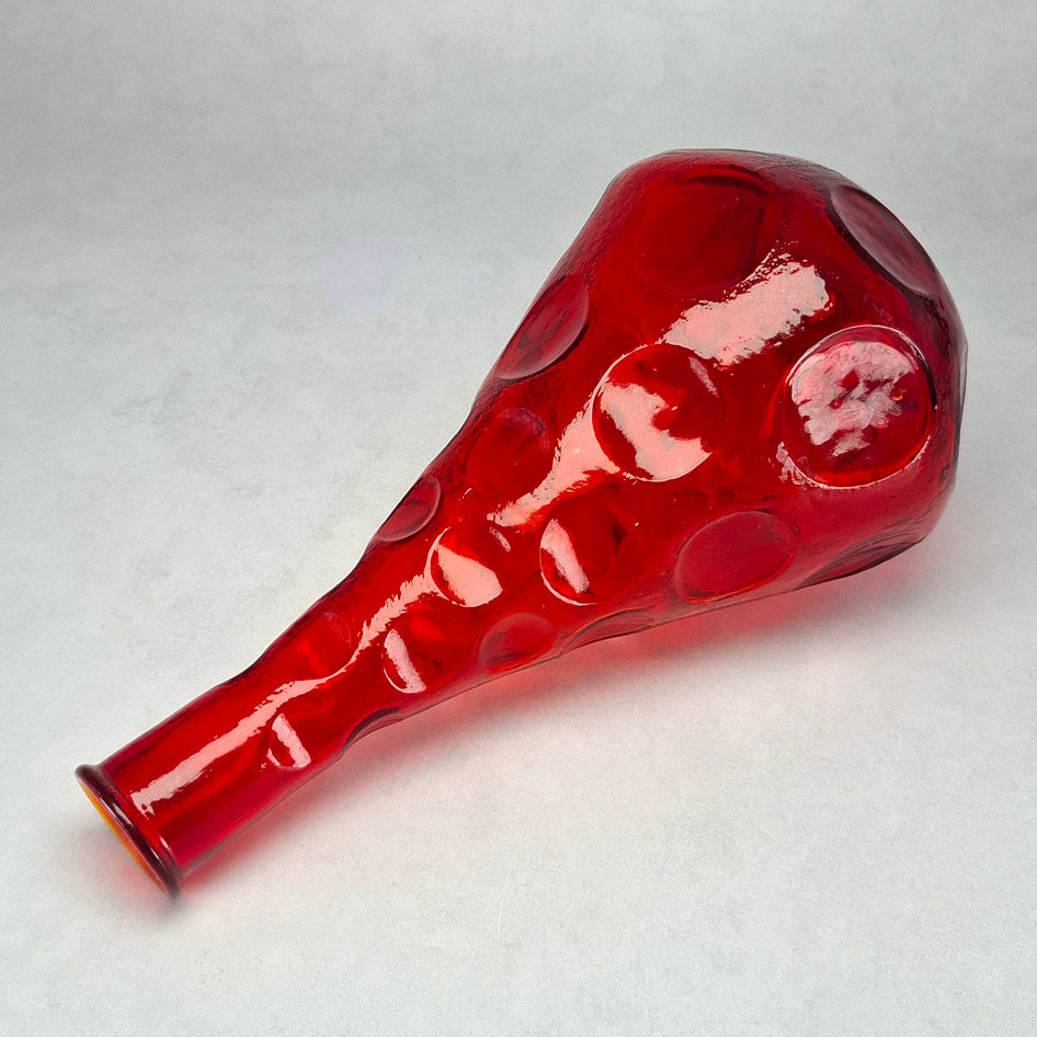 MCM Red Thumbprint Textured Glass Decanter Bottle with Stopper