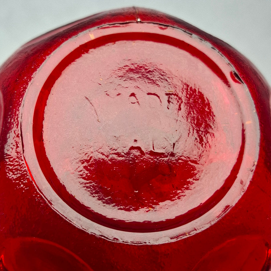 MCM Red Thumbprint Textured Glass Decanter Bottle with Stopper