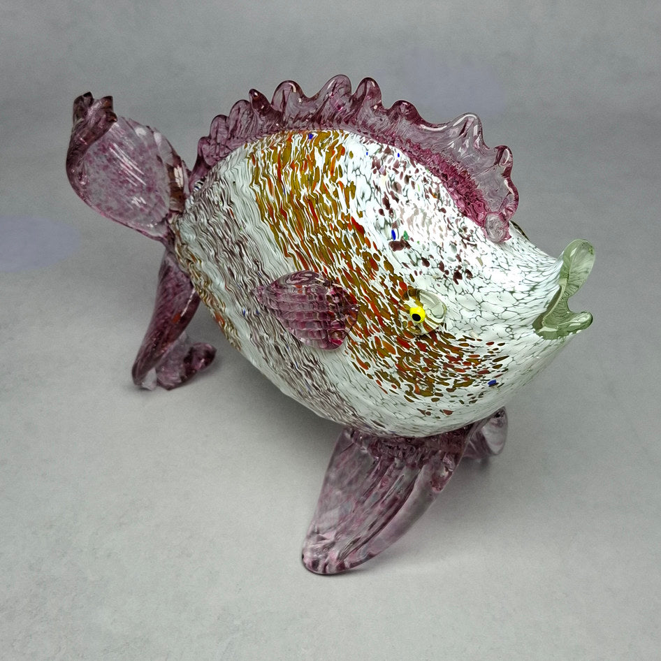 Mid-Century Striped Murano Art Glass Fish Sculpture