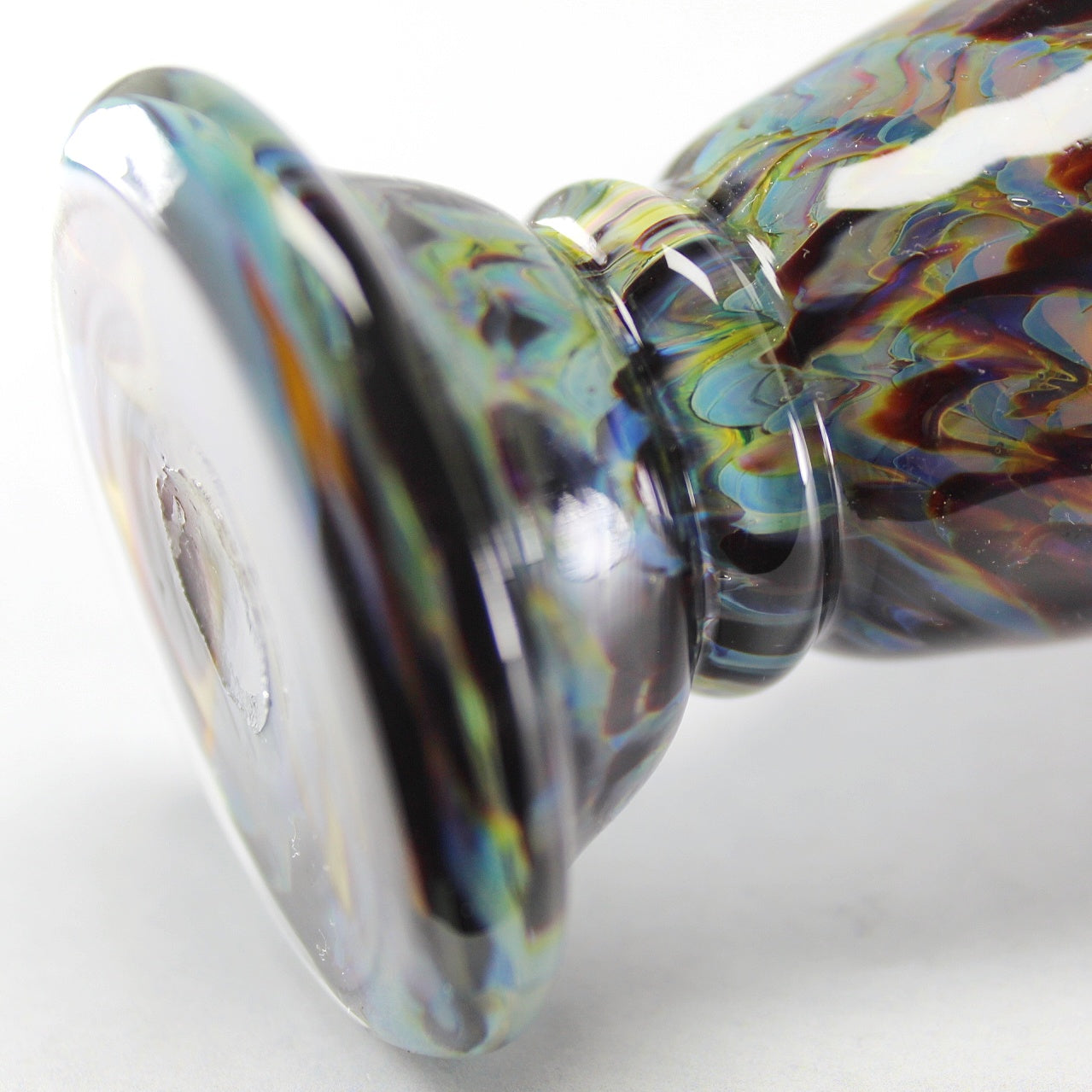 Multicoloured Spatter Hand-Blown Art Glass Ruffled Vase