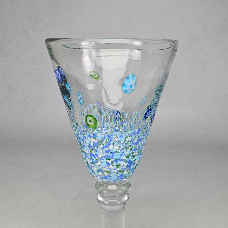 Murano-Style Blue Green Millefiori Art Glass Goblet