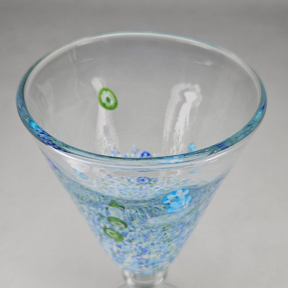 Murano-Style Blue Green Millefiori Art Glass Goblet