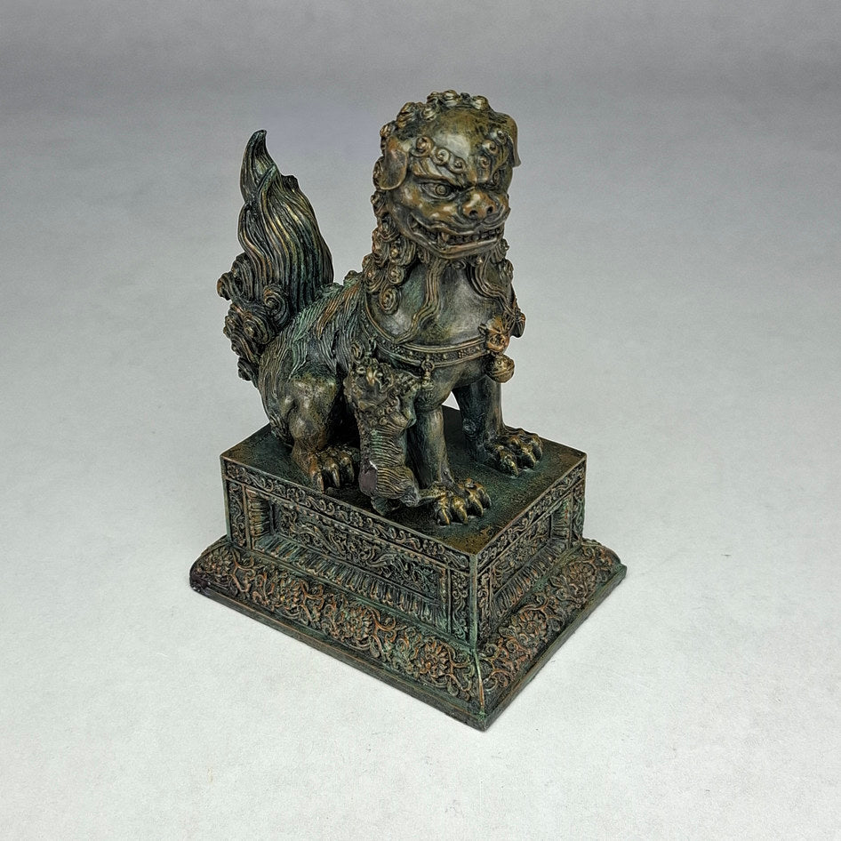 Pair of Bronze-Effect Polyresin Chinese Guardian Lions