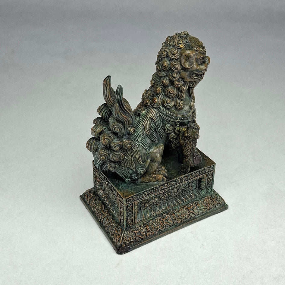 Pair of Bronze-Effect Polyresin Chinese Guardian Lions