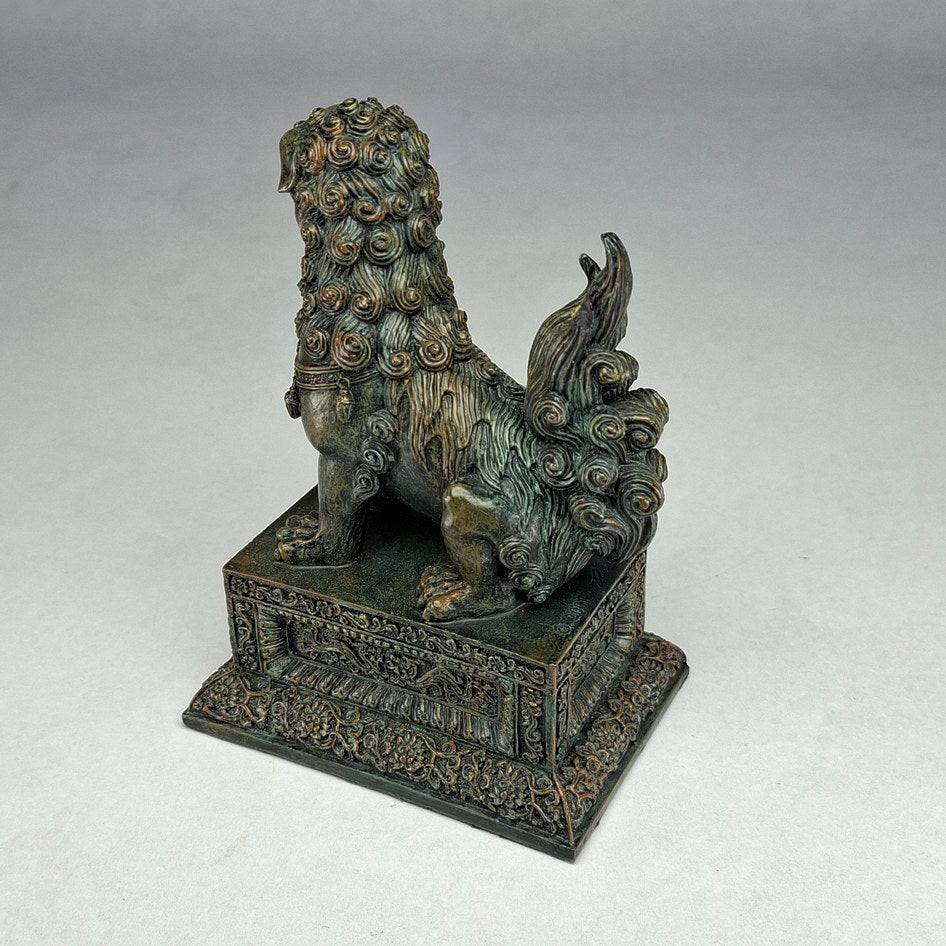 Pair of Bronze-Effect Polyresin Chinese Guardian Lions