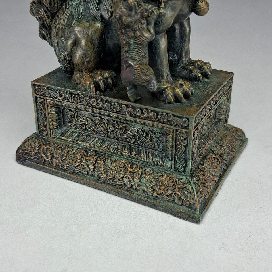 Pair of Bronze-Effect Polyresin Chinese Guardian Lions