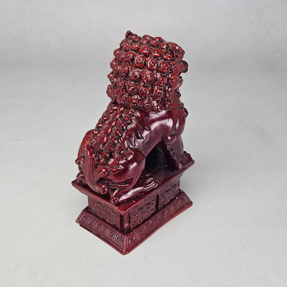 Pair of Chinese Red Cinnabar-Style Resin Foo Dog Figurines