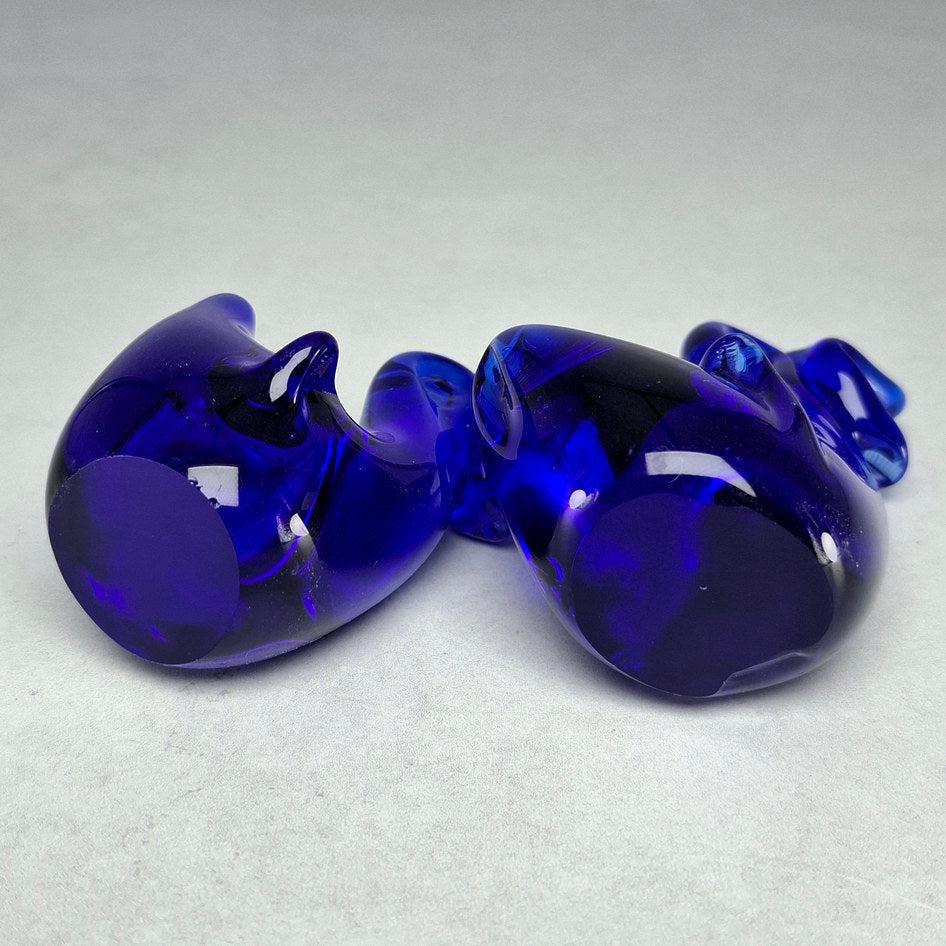 Pair of Hand-Sculptured Cobalt Blue Glass Duck Sculptures