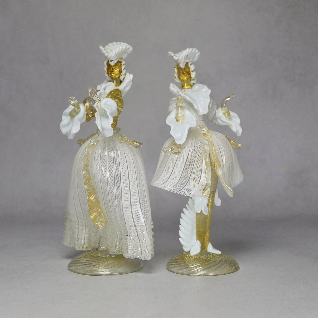 Pair of Italian Murano Latticino and Gold Glass Figures