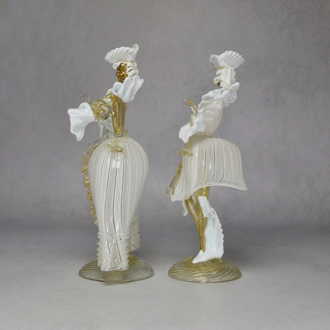 Pair of Italian Murano Latticino and Gold Glass Figures