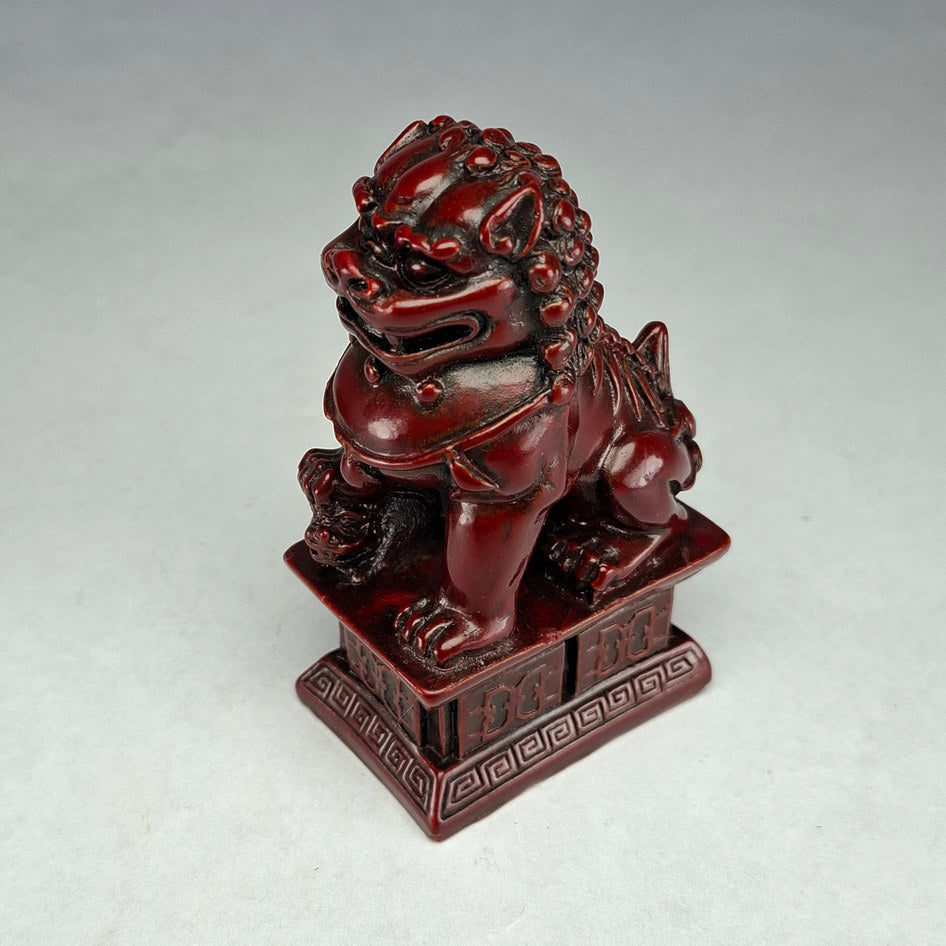 Pair of Red Lacquered Chinese Guardian Lions