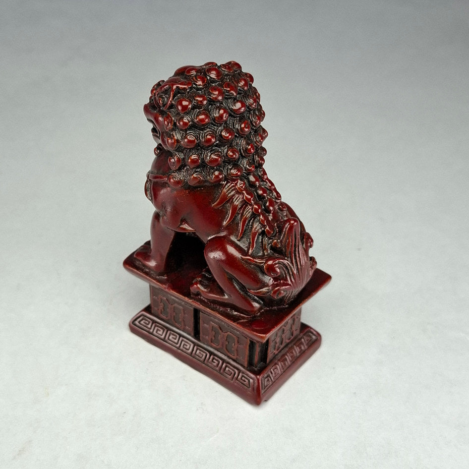 Pair of Red Lacquered Chinese Guardian Lions