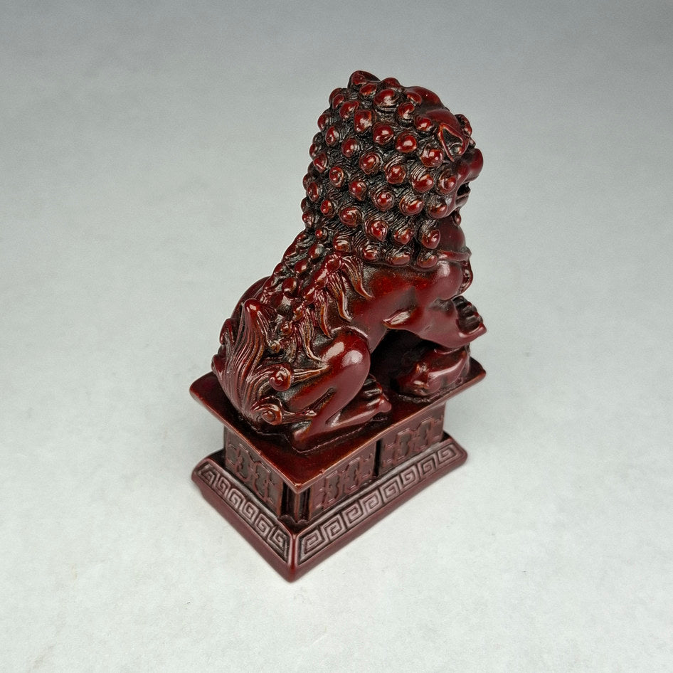 Pair of Red Lacquered Chinese Guardian Lions