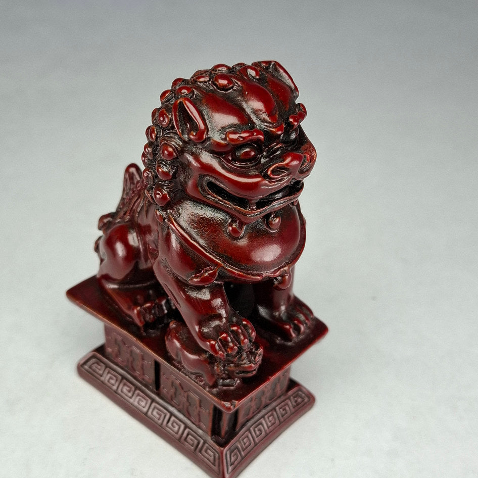 Pair of Red Lacquered Chinese Guardian Lions