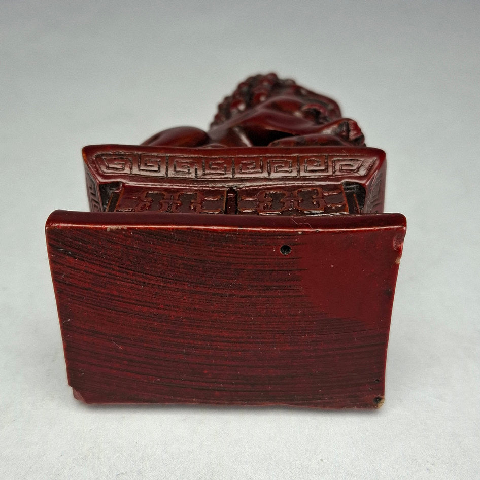 Pair of Red Lacquered Chinese Guardian Lions