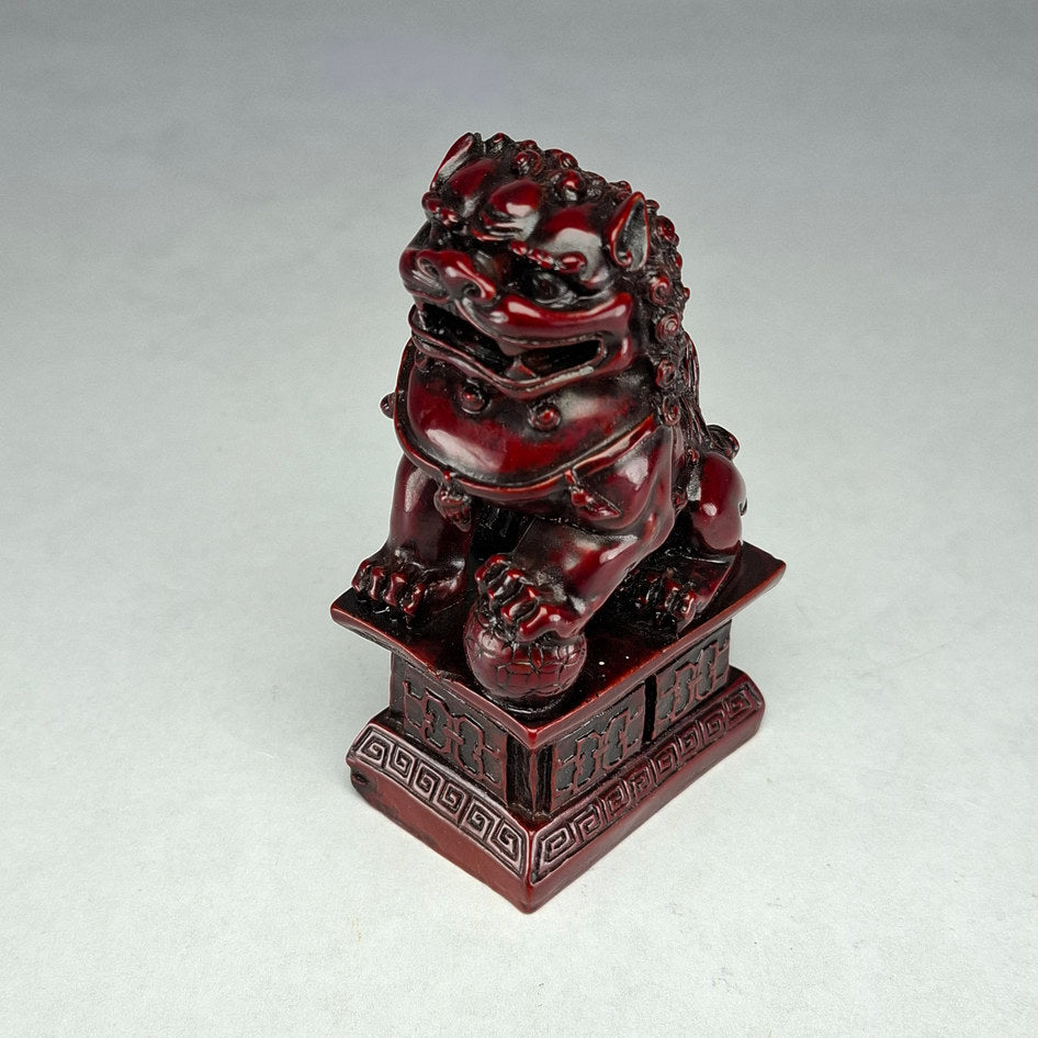 Pair of Red Lacquered Chinese Guardian Lions