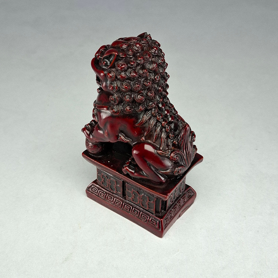 Pair of Red Lacquered Chinese Guardian Lions