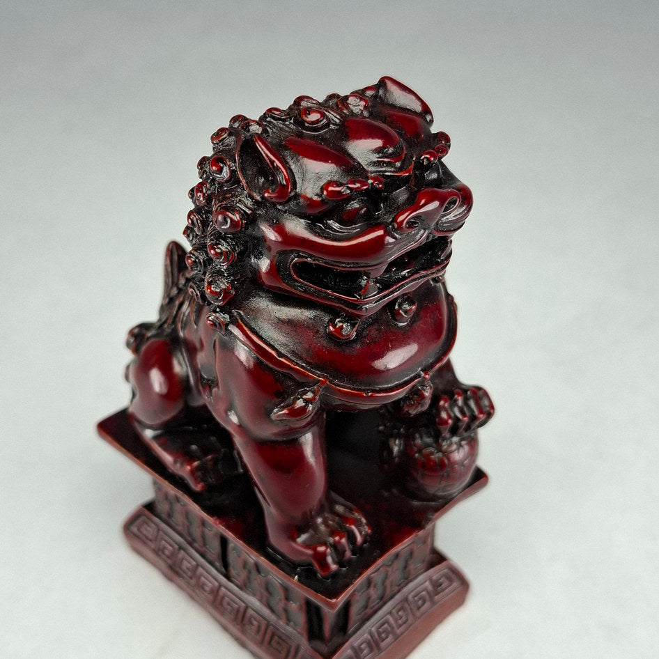 Pair of Red Lacquered Chinese Guardian Lions