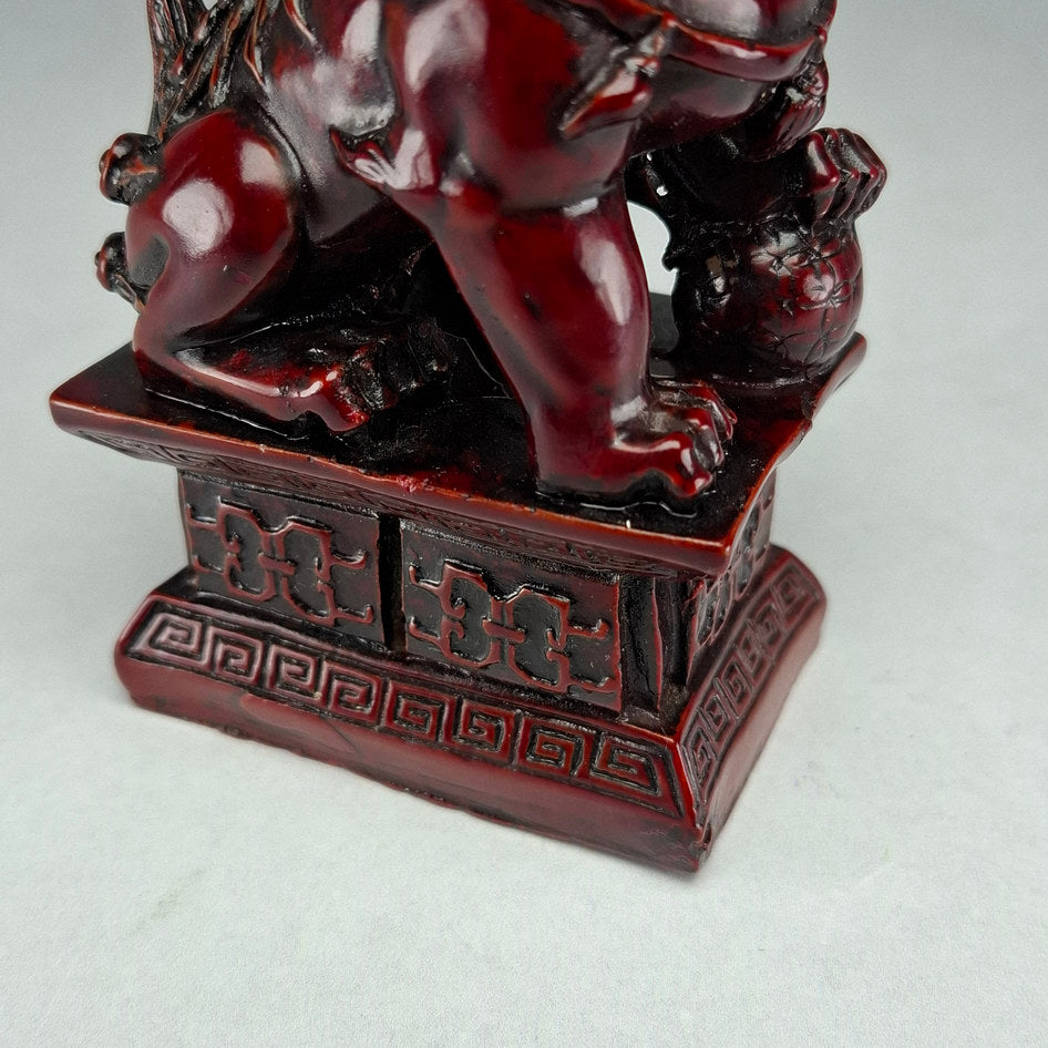Pair of Red Lacquered Chinese Guardian Lions