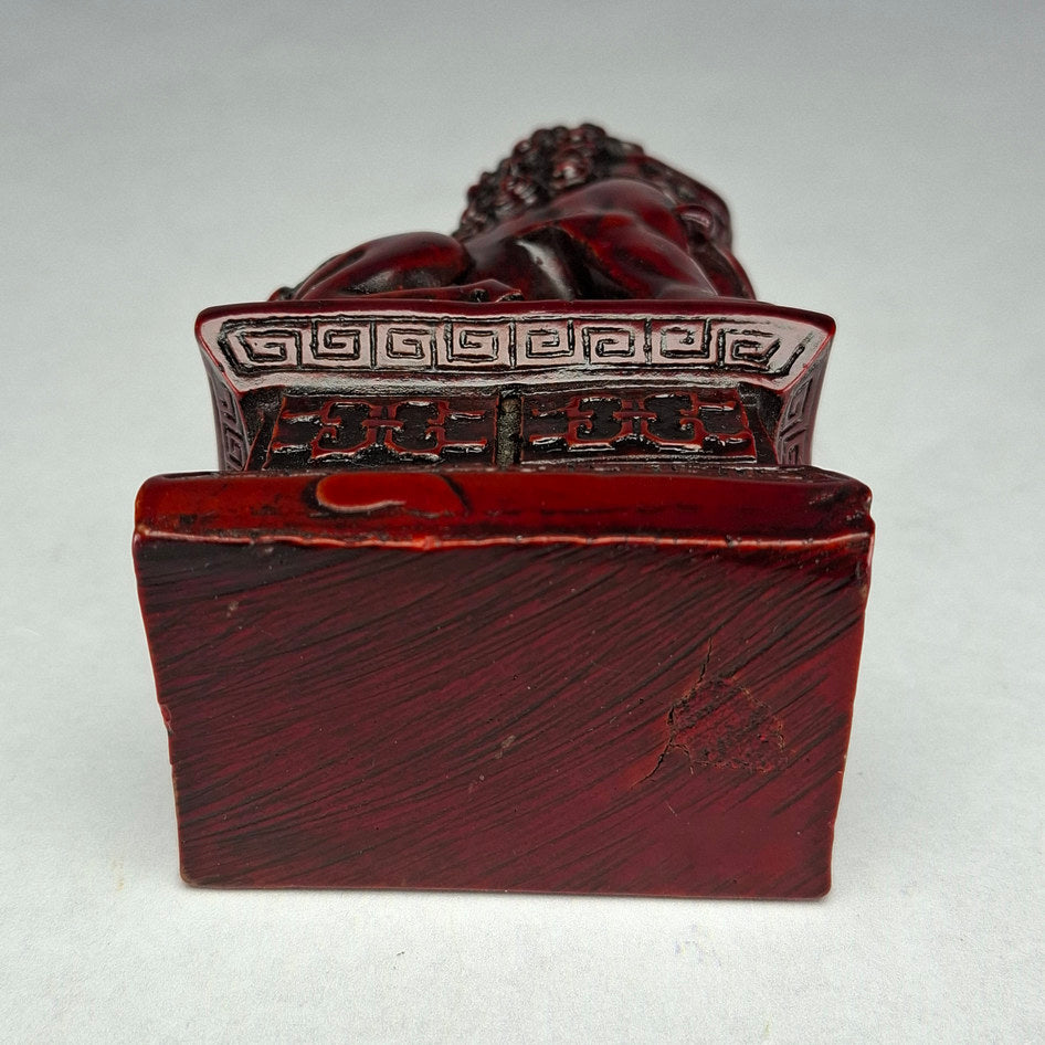 Pair of Red Lacquered Chinese Guardian Lions