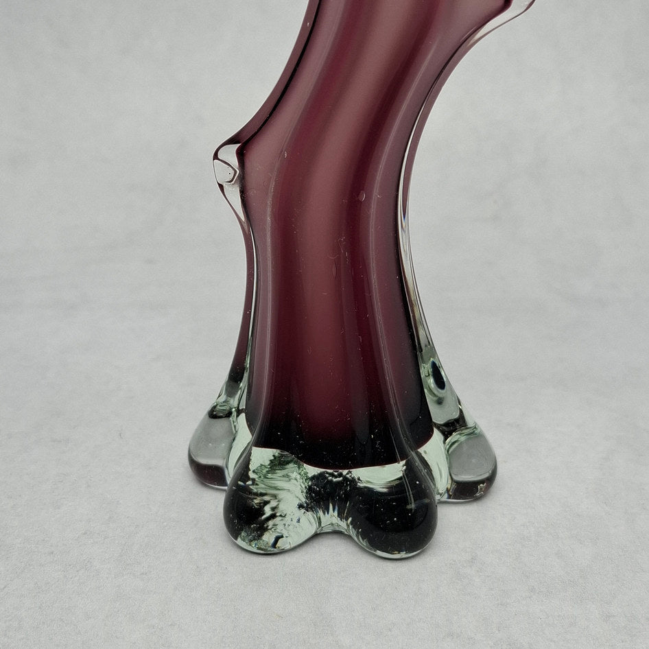 Vintage Amethyst and Cased White Glass Tree Stump Vase
