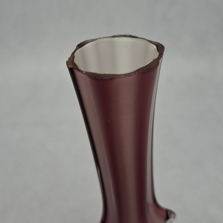 Vintage Amethyst and Cased White Glass Tree Stump Vase