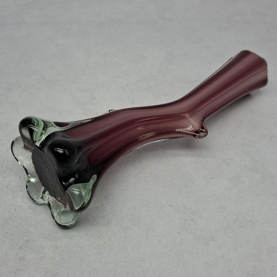 Vintage Amethyst and Cased White Glass Tree Stump Vase