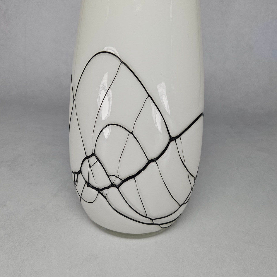 Ravenhead White Mouth-Blown Glass Vase with Black Trailing Lines