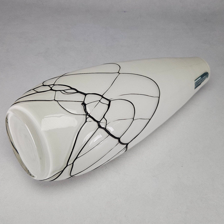 Ravenhead White Mouth-Blown Glass Vase with Black Trailing Lines