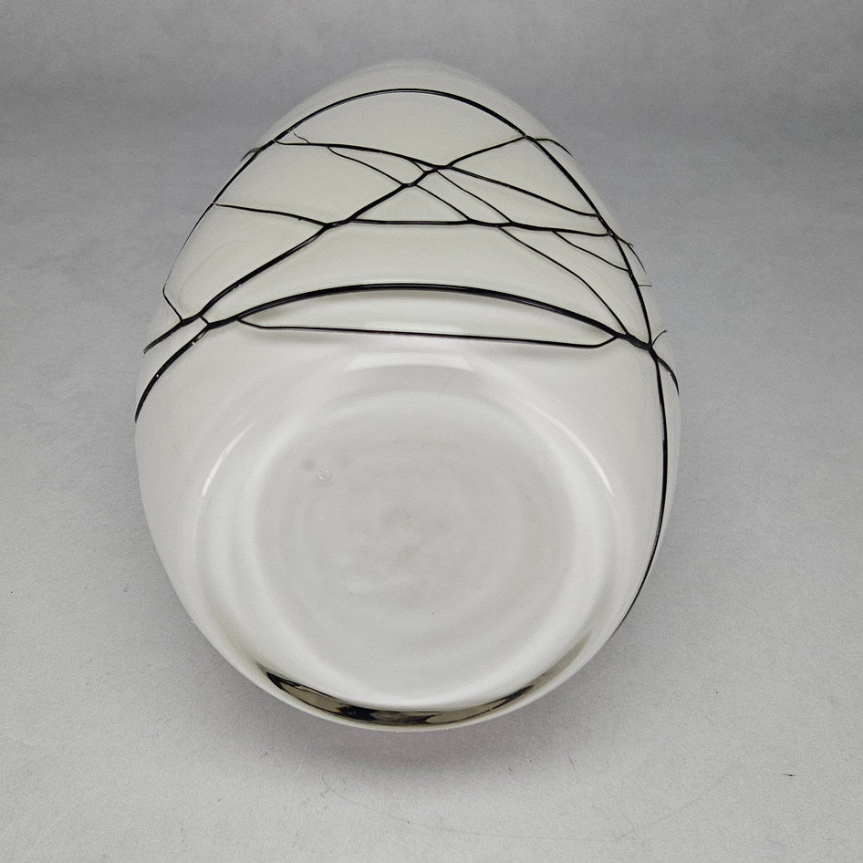 Ravenhead White Mouth-Blown Glass Vase with Black Trailing Lines