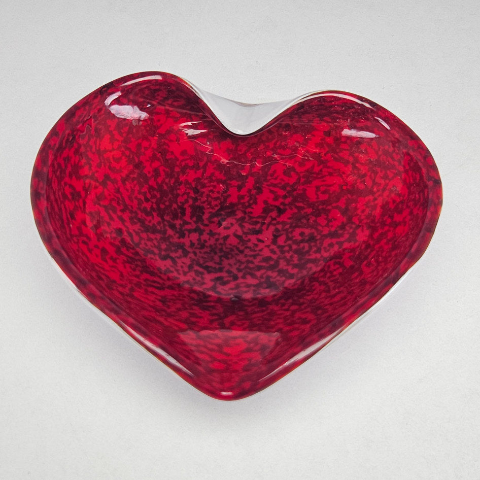 Red and White Murano-Style Cased Art Glass Heart Bowl