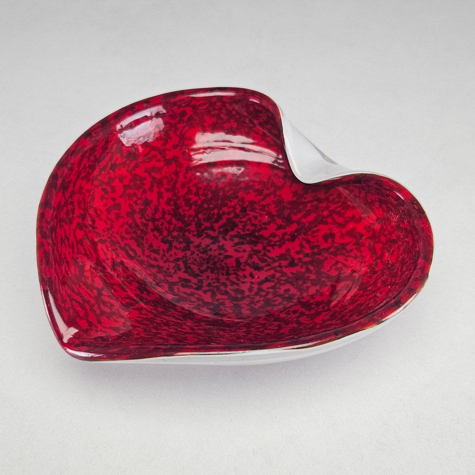 Red and White Murano-Style Cased Art Glass Heart Bowl