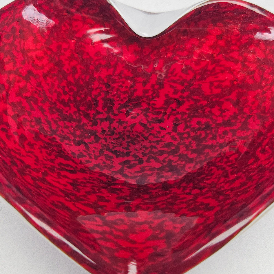 Red and White Murano-Style Cased Art Glass Heart Bowl