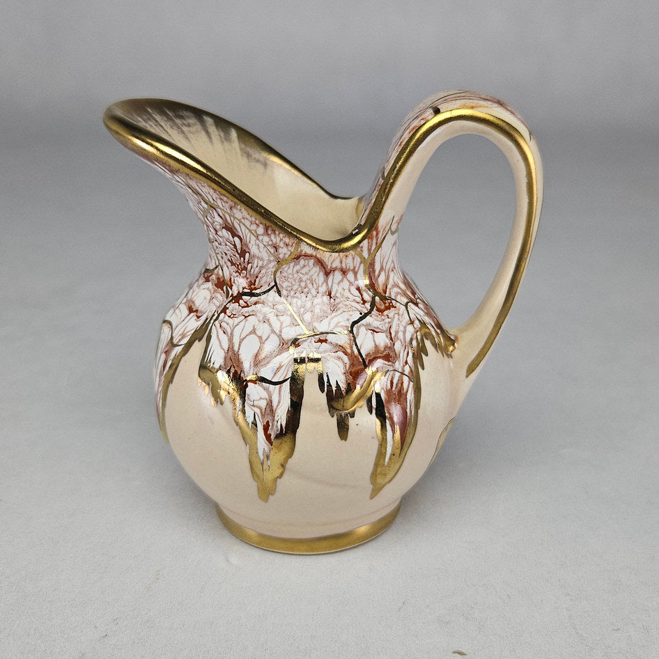 Regina Gouda Holland Hand-Painted Cream and Gold Ceramic Jug