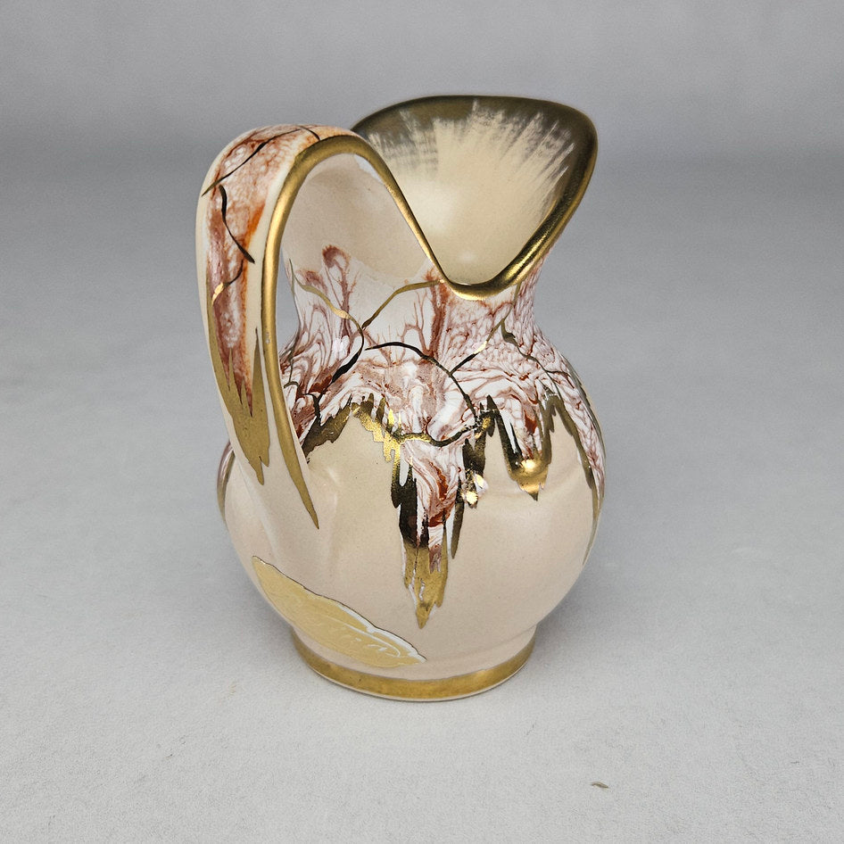 Regina Gouda Holland Hand-Painted Cream and Gold Ceramic Jug