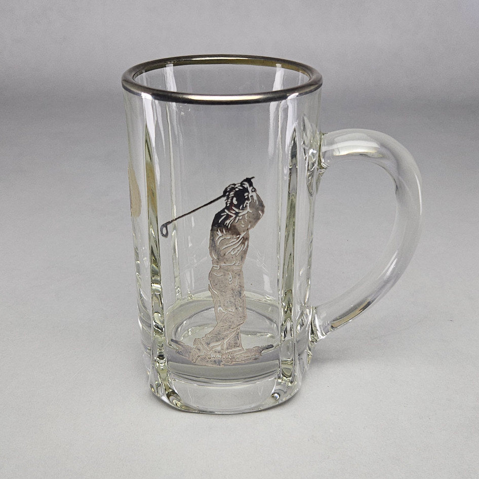 Roden Sterling Silver Overlay Golfer Glass Beer Mug c.1955
