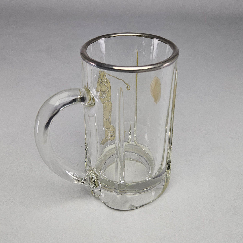 Roden Sterling Silver Overlay Golfer Glass Beer Mug c.1955