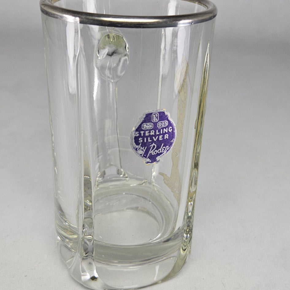 Roden Sterling Silver Overlay Golfer Glass Beer Mug c.1955