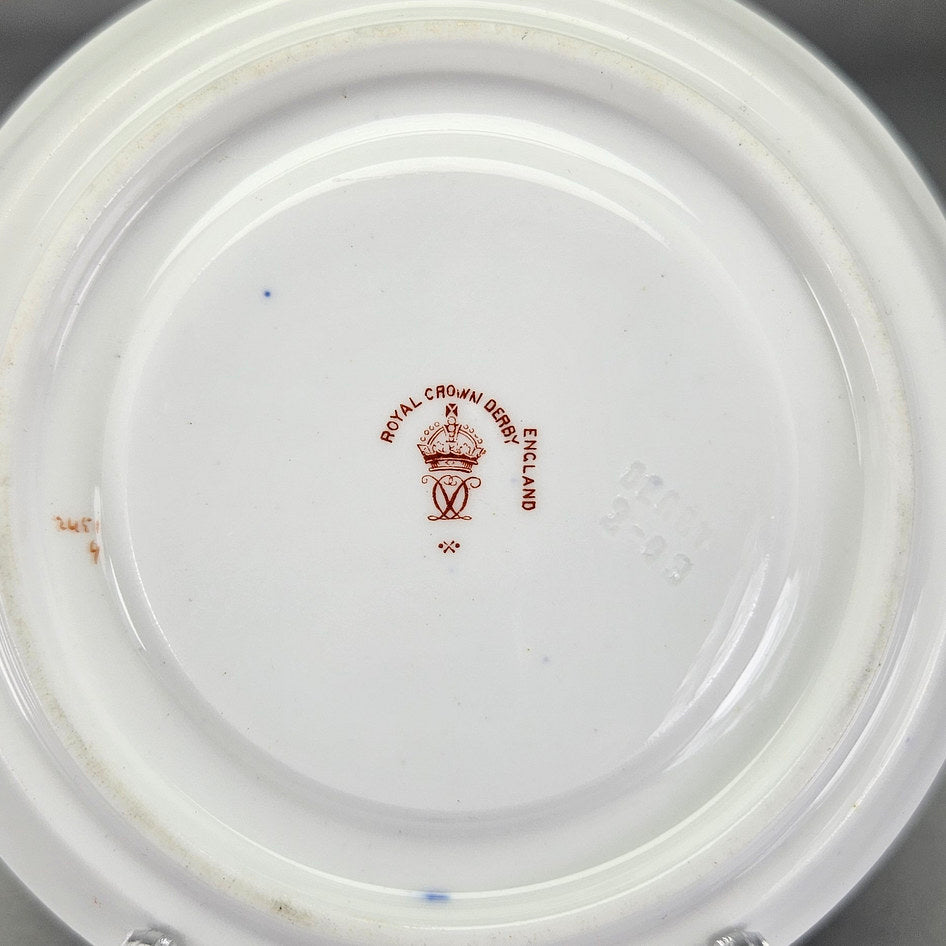 Underside of Derby coffee saucer with red factory mark