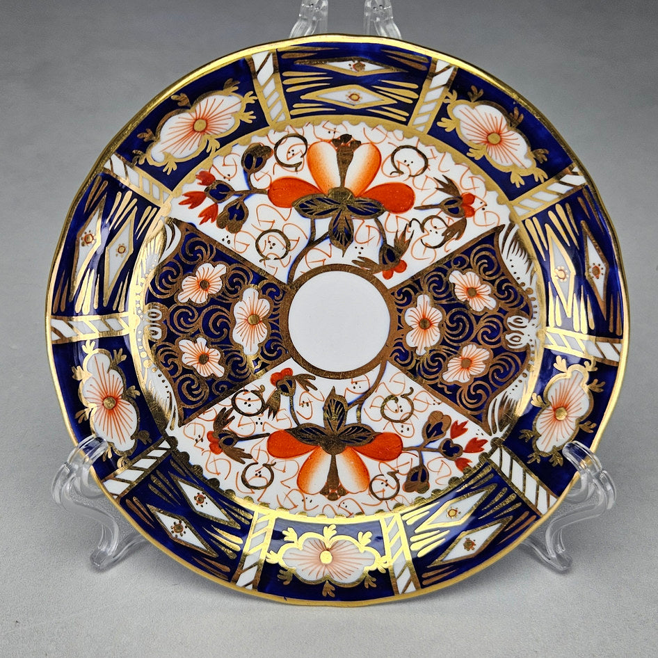Royal Crown Derby 2451 tea saucer showing cobalt floral panels and gilding