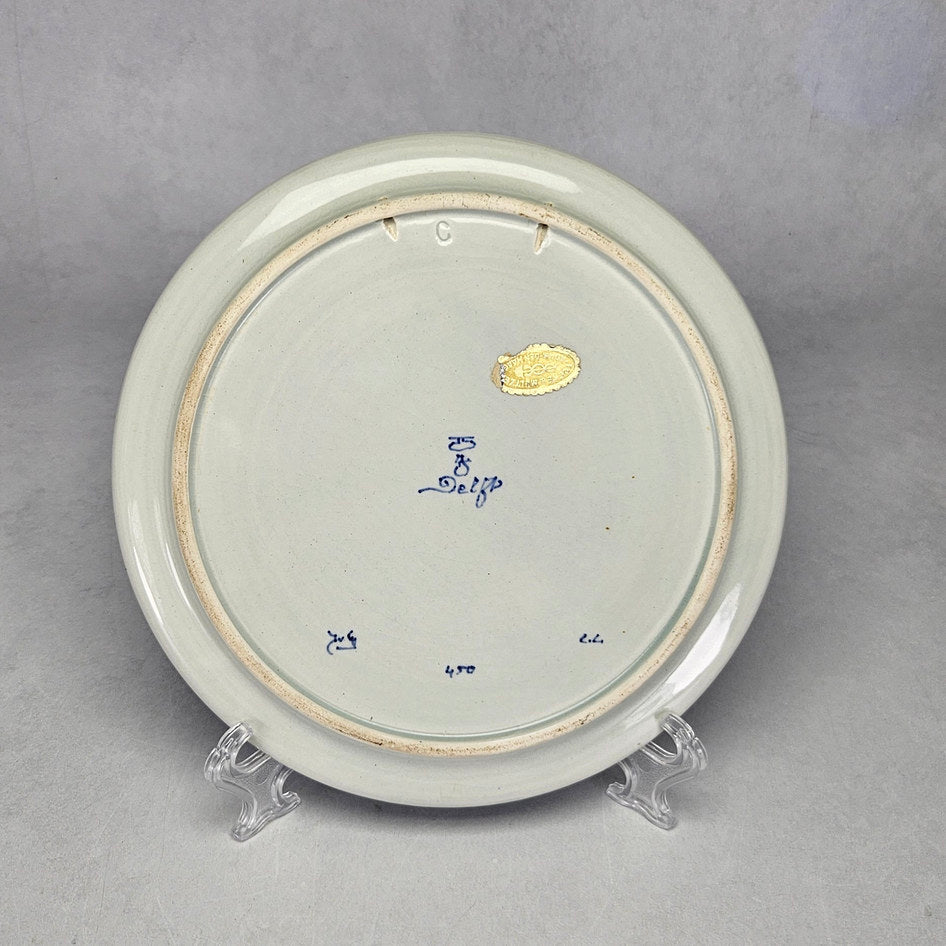 Royal Delft wall plate reverse with factory mark and retailer label