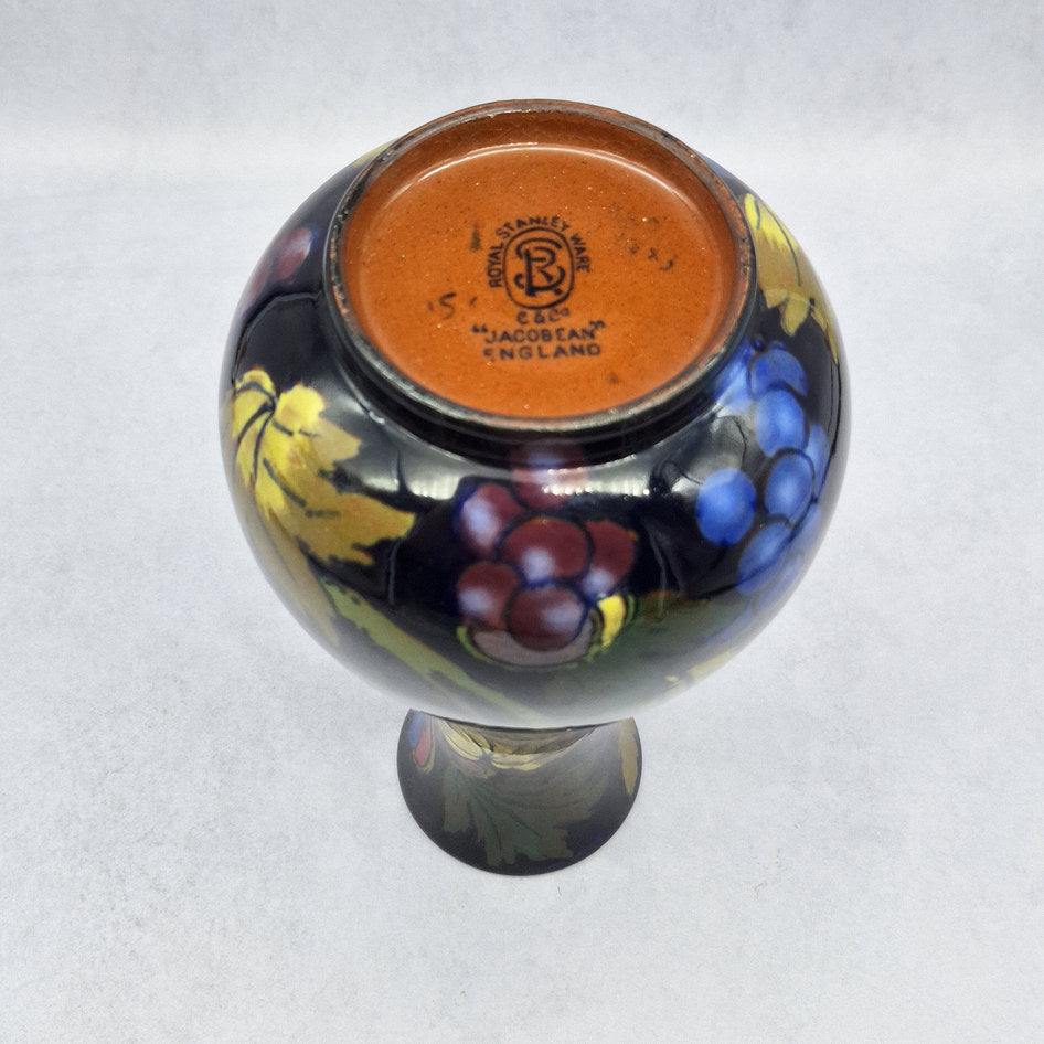 Royal Stanley Ware Jacobean Cobalt Grape Motif Vase 843