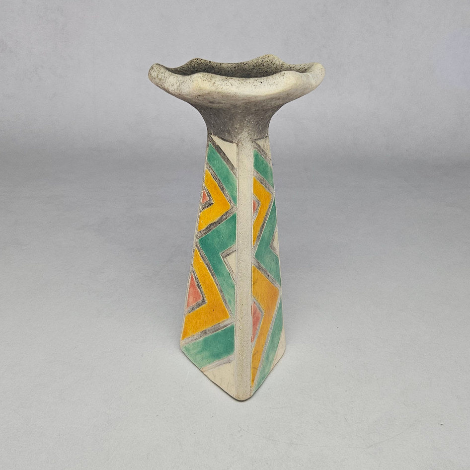South African Raku-Style Art Pottery Triangular Candlestick Holder